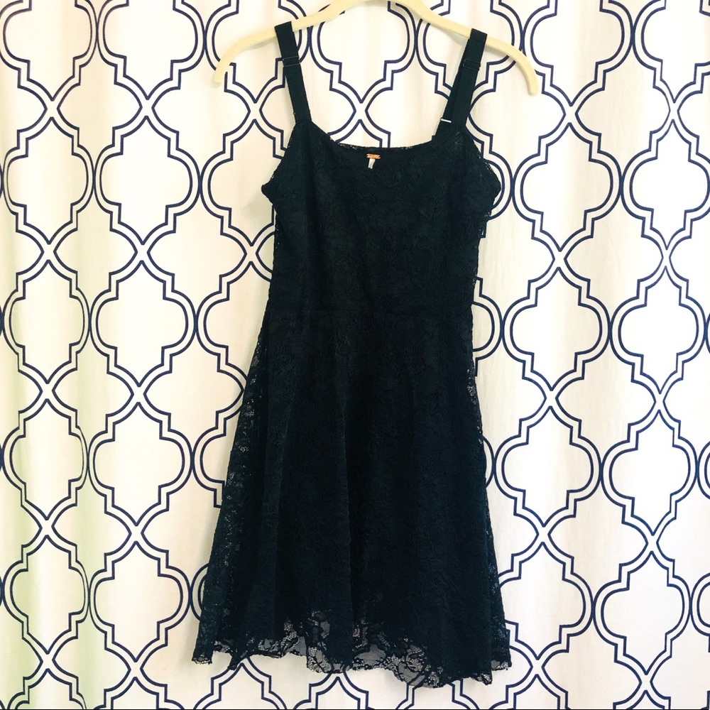 FREE PEOPLE black blue velvet lace dress